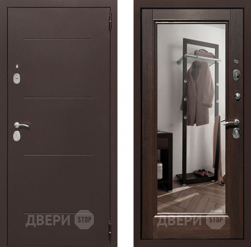 Входная металлическая Дверь Престиж 100 с зеркалом Медь/Венге в Яхроме