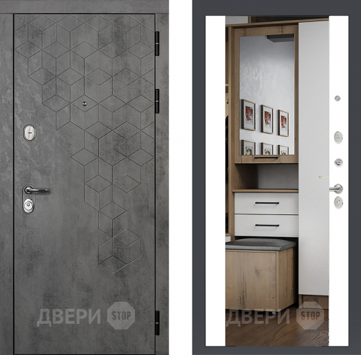 Входная металлическая Райтвер Бетон 1501 с зеркалом Белый матовый  в Яхроме