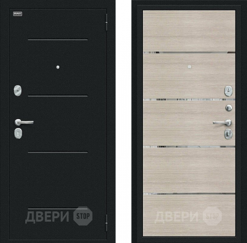 Входная металлическая Дверь Bravo Лайн Букле черное/Cappuccino Veralinga в Яхроме