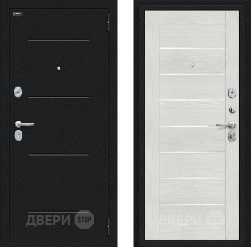 Входная металлическая Дверь Bravo Техно Букле черное/Bianco Veralinga в Яхроме