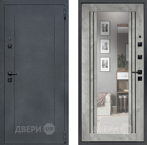 Входная металлическая Дверь Престиж Лофт с зеркалом Бетон светлый в Яхроме