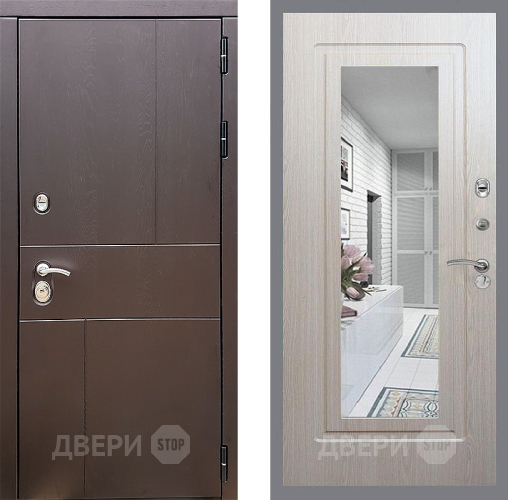 Входная металлическая Дверь Стоп УРБАН Зеркало ФЛ-120 Беленый дуб в Яхроме
