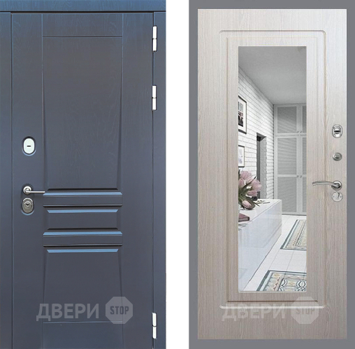 Входная металлическая Дверь Стоп ПЛАТИНУМ Зеркало ФЛ-120 Беленый дуб в Яхроме