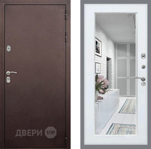 Дверь Стоп КЛАССИК Медь Зеркало Белый ясень в Яхроме