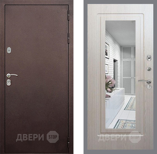 Дверь Стоп КЛАССИК Медь Зеркало ФЛ-120 Беленый дуб в Яхроме