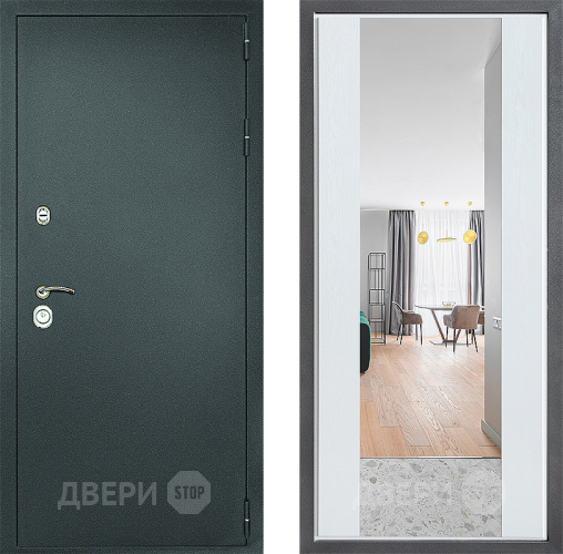 Входная металлическая Дверь Дверной континент Рубикон Серебро Дизайн ФЛЗ-1 Зеркало Белое дерево в Яхроме