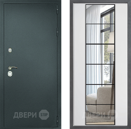 Дверь Дверной континент Рубикон Серебро Дизайн ФЛЗ-2 Зеркало Белый софт в Яхроме