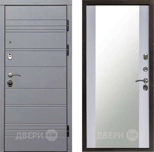 Входная металлическая Дверь Престиж Линия Грэй Зеркало Белый софт в Яхроме