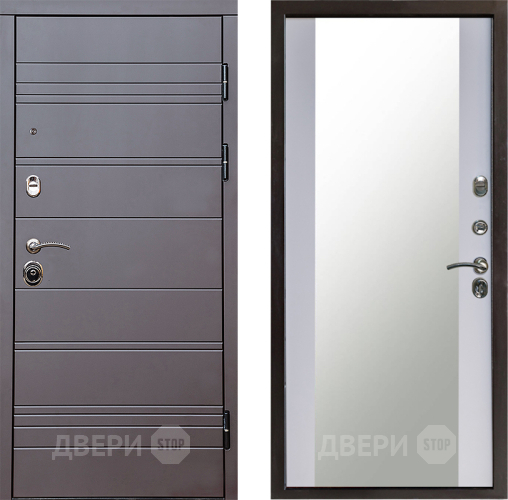 Входная металлическая Дверь Престиж Линия Браун Зеркало Белый софт в Яхроме