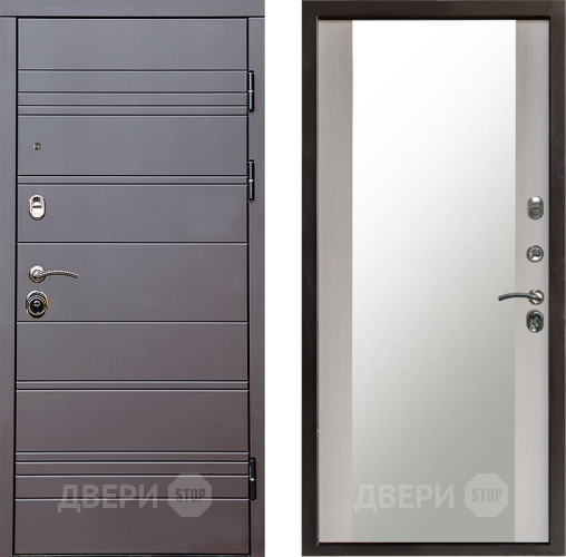 Входная металлическая Дверь Престиж Линия Браун Зеркало Лиственница белая в Яхроме