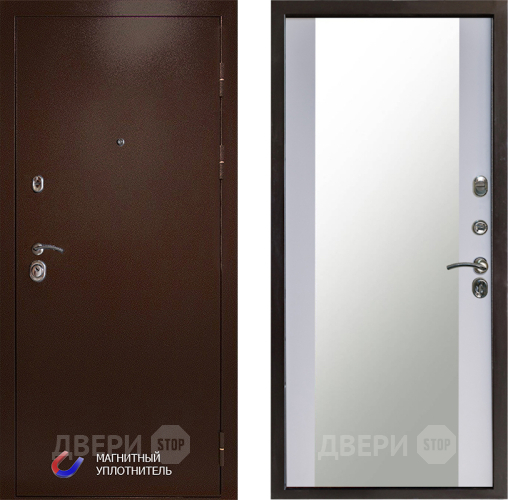 Входная металлическая Дверь Престиж Медь Зеркало Белый софт в Яхроме