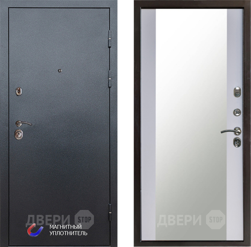 Входная металлическая Дверь Престиж Графит Зеркало Белый софт в Яхроме