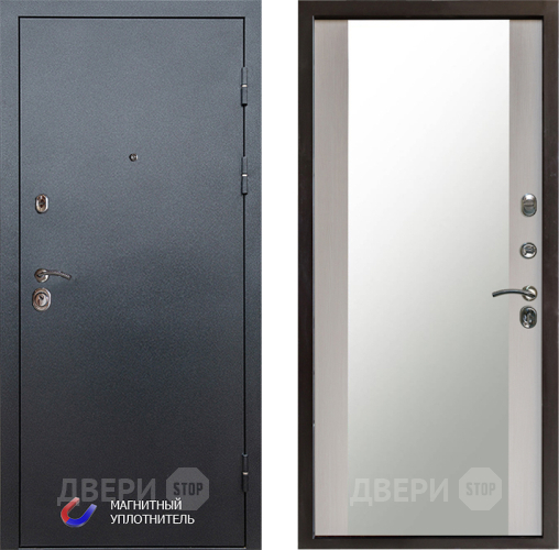 Входная металлическая Дверь Престиж Графит Зеркало Лиственница белая в Яхроме
