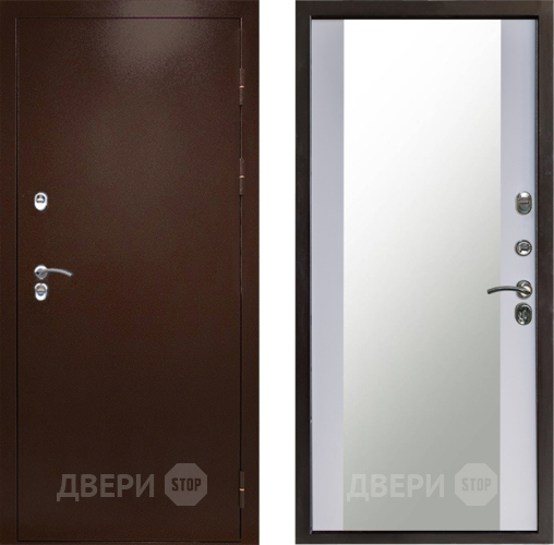 Входная металлическая Дверь Престиж TERMO с терморазрывом Снегирь Медь Зеркало Белый софт в Яхроме