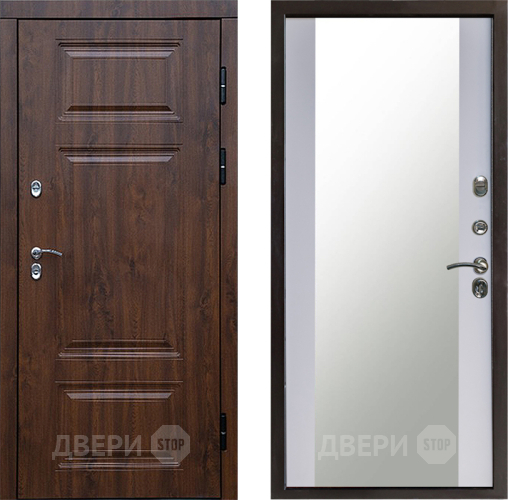Входная металлическая Дверь Престиж TERMO с терморазрывом Премиум Орех Зеркало Белый софт в Яхроме