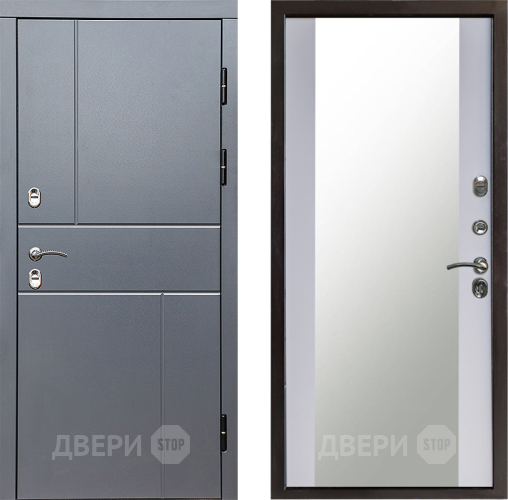 Входная металлическая Дверь Престиж TERMO с терморазрывом Горизонт Грэй Зеркало Белый софт в Яхроме