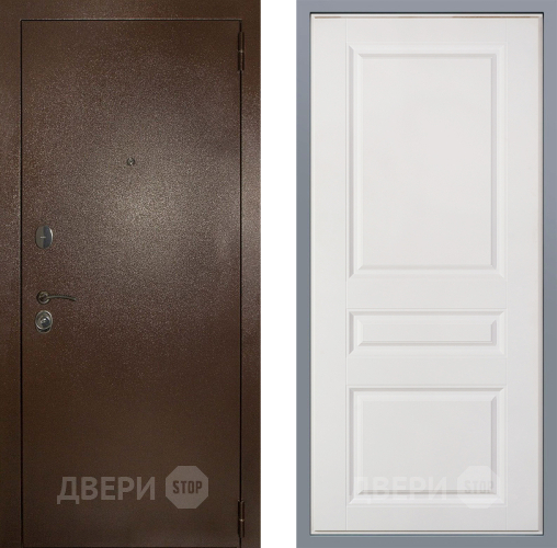 Дверь Заводские двери Эталон 3к антик медь Стокгольм Белый софт в Яхроме