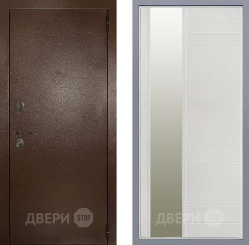 Дверь Заводские двери Эталон 3к антик медь Зеркало Лира Белый софт в Яхроме