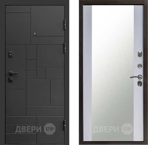 Входная металлическая Дверь Престиж Kvadro Зеркало Белый софт в Яхроме