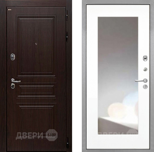 Дверь Интекрон (INTECRON) Брайтон Тиковое Дерево ФЛЗ-120-М Зеркало Белый матовый в Яхроме
