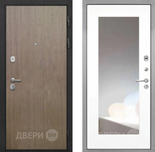 Входная металлическая Дверь Интекрон (INTECRON) Гектор Венге Коричневый ФЛЗ-120-М Зеркало Белый матовый в Яхроме