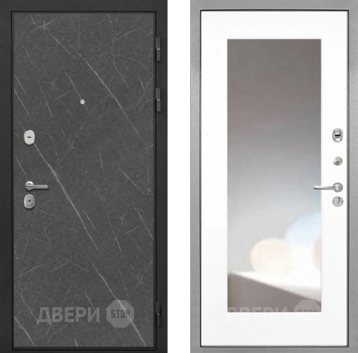 Входная металлическая Дверь Интекрон (INTECRON) Гектор Гранит Лава Оникс ФЛЗ-120-М Зеркало Белый матовый в Яхроме