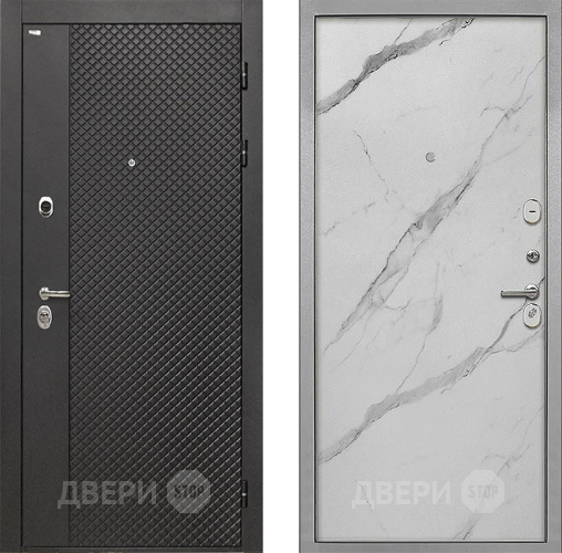 Входная металлическая Дверь Интекрон (INTECRON) Олимпия Black 4К Гладкая Мрамор натуральный арктик в Яхроме