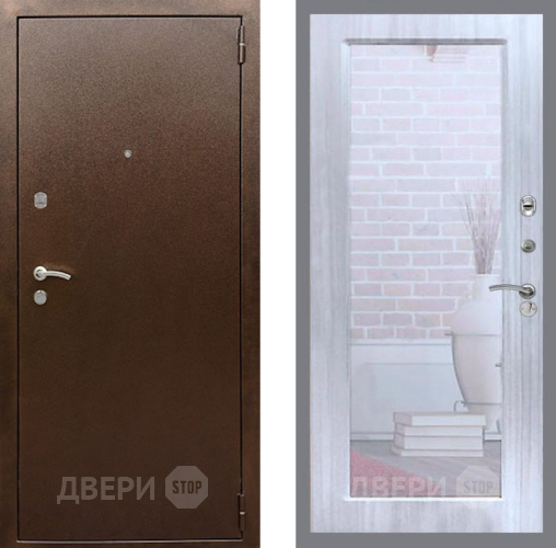 Входная металлическая Дверь Рекс (REX) 1А Медный Антик Зеркало Пастораль Сандал белый в Яхроме
