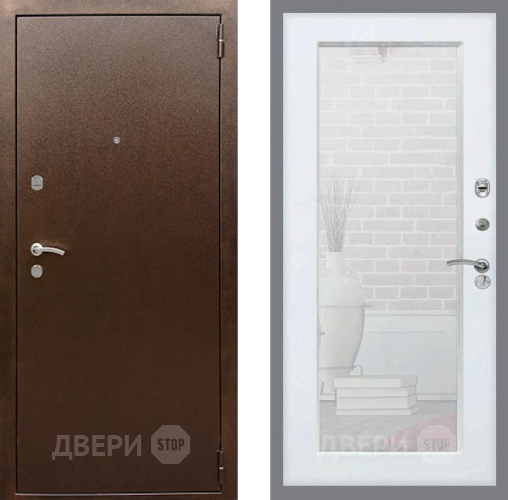 Входная металлическая Дверь Рекс (REX) 1А Медный Антик Зеркало Пастораль Силк Сноу в Яхроме