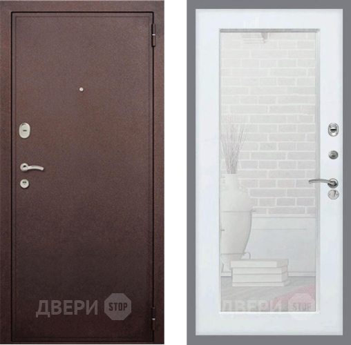 Входная металлическая Дверь Рекс (REX) 2 Медный Антик Зеркало Пастораль Белый ясень в Яхроме