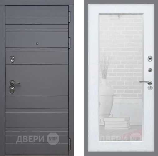 Входная металлическая Дверь Рекс (REX) 14 силк титан Зеркало Пастораль Силк Сноу в Яхроме
