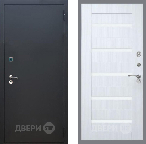 Входная металлическая Дверь Рекс (REX) 1A Черный Муар СБ-14 стекло белое Сандал белый в Яхроме