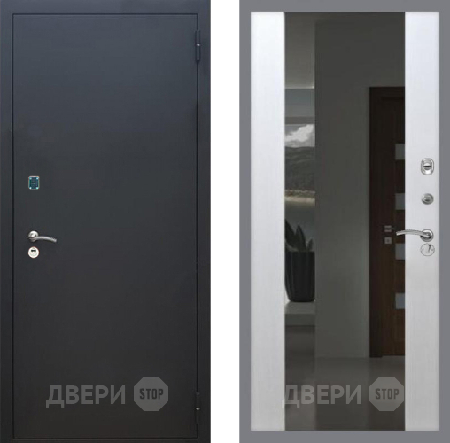Входная металлическая Дверь Рекс (REX) 1A Черный Муар СБ-16 с Зеркалом Лиственница беж в Яхроме