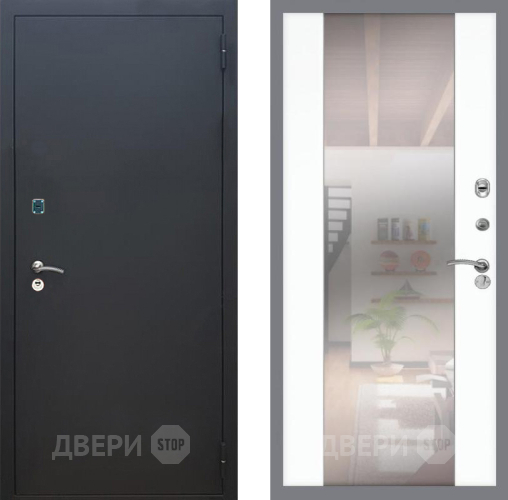 Дверь Рекс (REX) 1A Черный Муар СБ-16 Зеркало Силк Сноу в Яхроме