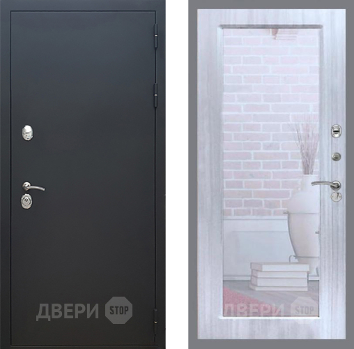 Входная металлическая Дверь Рекс (REX) 5 Черный Муар Зеркало Пастораль Сандал белый в Яхроме