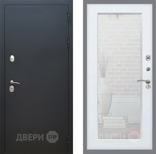 Входная металлическая Дверь Рекс (REX) 5 Черный Муар Зеркало Пастораль Силк Сноу в Яхроме