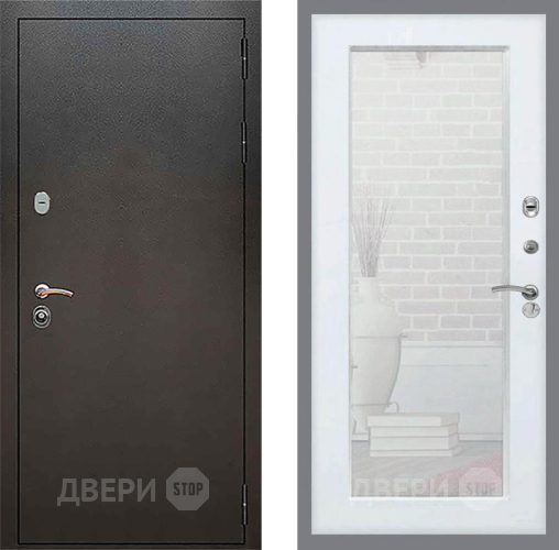 Входная металлическая Дверь Рекс (REX) 5 Серебро Антик Зеркало Пастораль Белый ясень в Яхроме