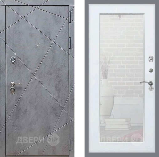 Входная металлическая Дверь Рекс (REX) 13 Бетон Темный Зеркало Пастораль Белый ясень в Яхроме