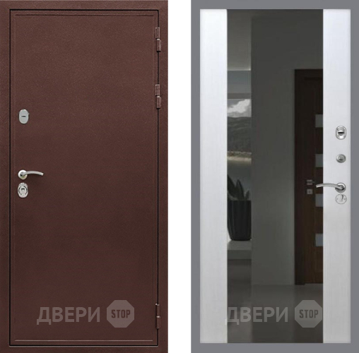 Входная металлическая Дверь Рекс (REX) 5 металл 3 мм СБ-16 Зеркало Белый ясень в Яхроме